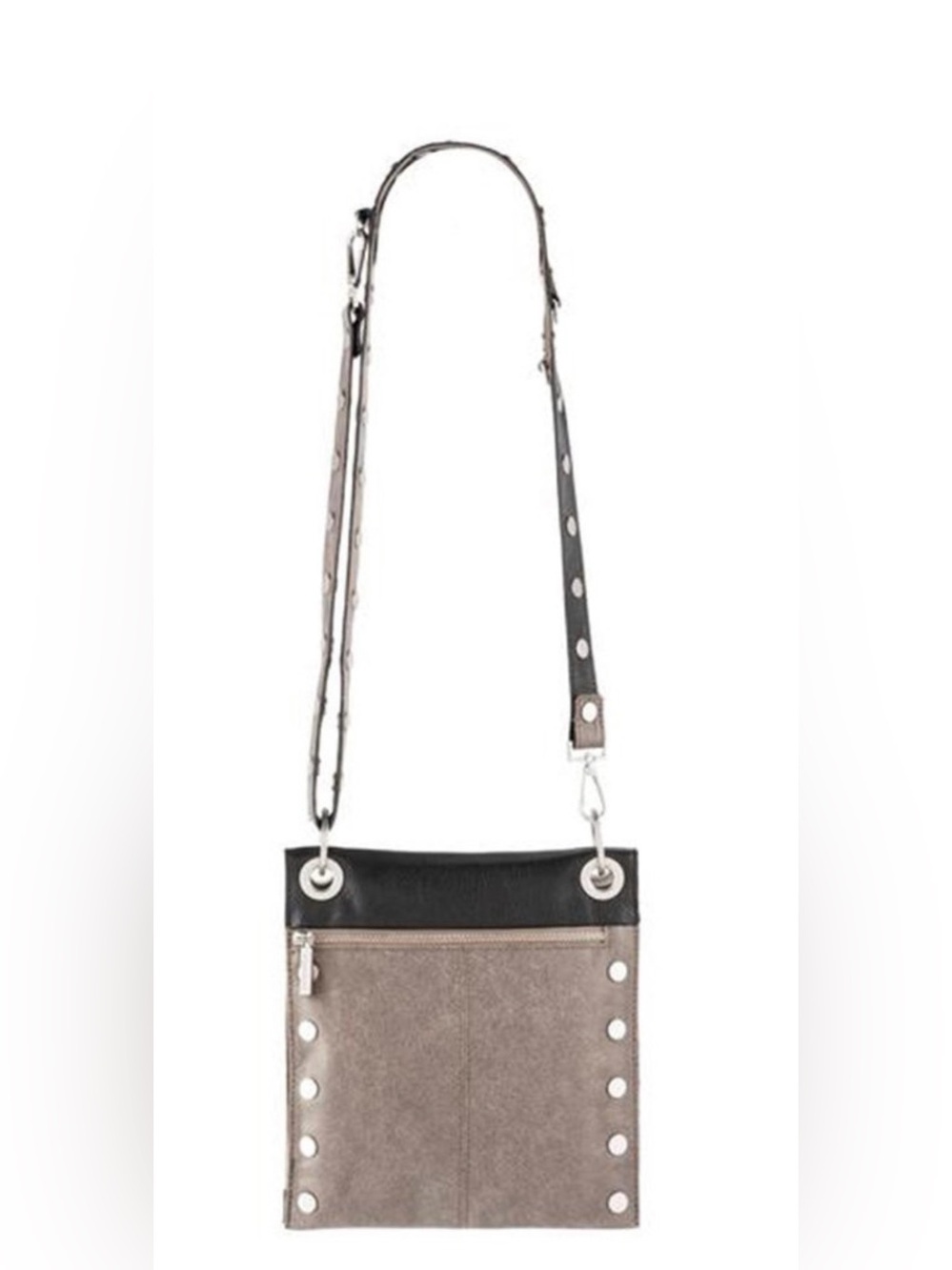 Hammitt Black & Gray Reversible Leather Crossbody with Silver Hardware